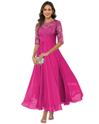 Olanthe Evening Dress for Women – Lace & Chiffon, 3/4 Sleeves & Elegant A-Line Cut