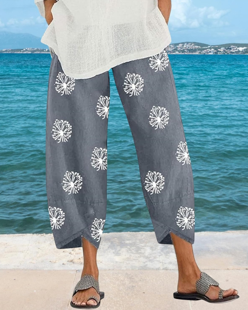 Lea Pants for Women – Linen Cotton Capri, Wide Leg, Elastic Waist & Pockets