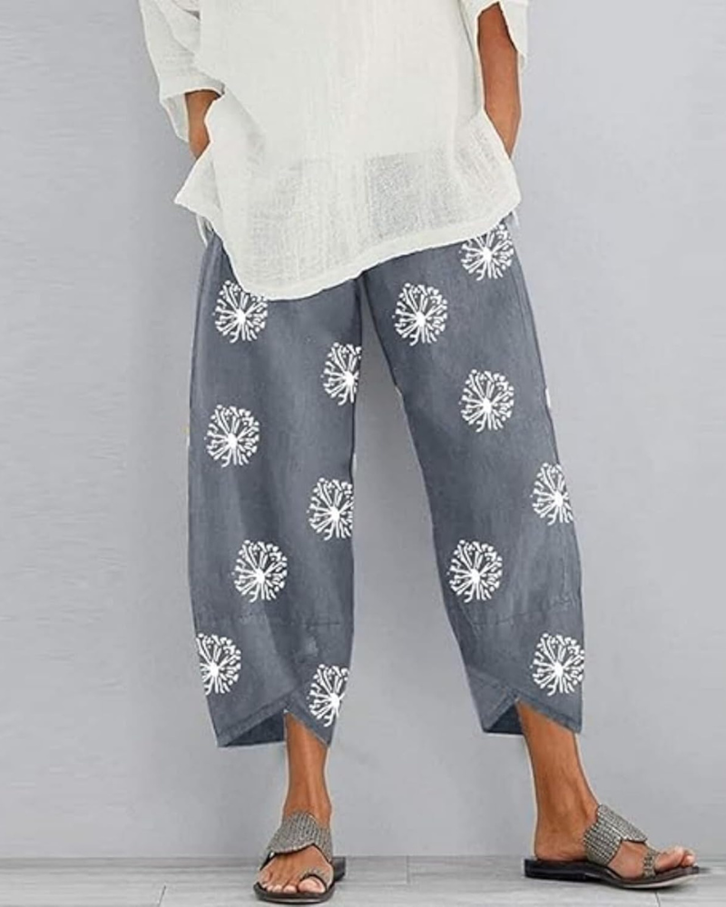 Lea Pants for Women – Linen Cotton Capri, Wide Leg, Elastic Waist & Pockets