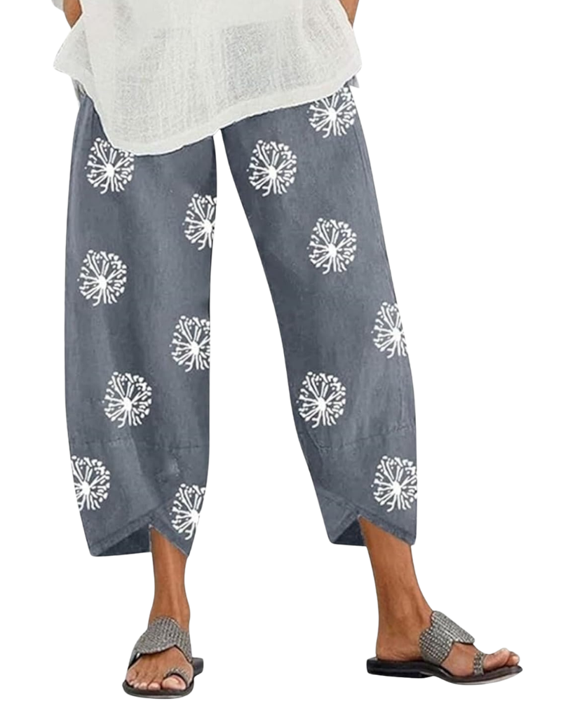 Lea Pants for Women – Linen Cotton Capri, Wide Leg, Elastic Waist & Pockets