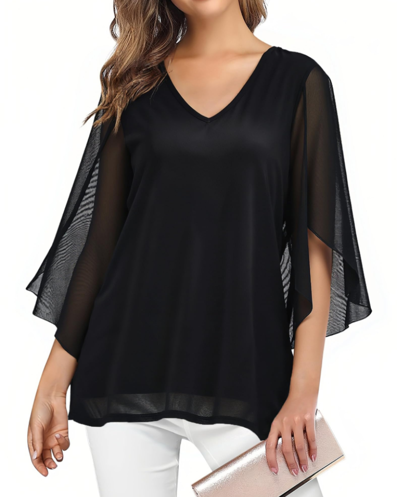 Kristine Summer Blouse for Women – Floral V-Neck, 3/4 Ruffle Sleeves, Plus Size