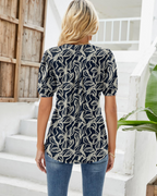 Nina Summer Blouse for Women – Floral V-Neck, Puff Sleeves & Flowy Fit