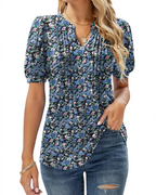 Nina Summer Blouse for Women – Floral V-Neck, Puff Sleeves & Flowy Fit
