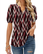 Nina Summer Blouse for Women – Floral V-Neck, Puff Sleeves & Flowy Fit
