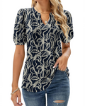 Nina Summer Blouse for Women – Floral V-Neck, Puff Sleeves & Flowy Fit