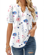 Nina Summer Blouse for Women – Floral V-Neck, Puff Sleeves & Flowy Fit