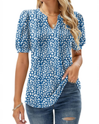 Nina Summer Blouse for Women – Floral V-Neck, Puff Sleeves & Flowy Fit