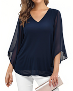 Kristine Summer Blouse for Women – Floral V-Neck, 3/4 Ruffle Sleeves, Plus Size