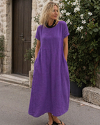 Reich Summer Dress for Women – Long Cotton Linen Dress, Short Sleeves & Relaxed Style