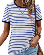 Summer T-Shirt for Women – Striped Colorblock Short-Sleeve Cotton Tee