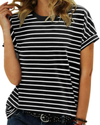 Summer T-Shirt for Women – Striped Colorblock Short-Sleeve Cotton Tee