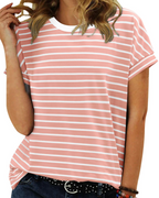 Summer T-Shirt for Women – Striped Colorblock Short-Sleeve Cotton Tee