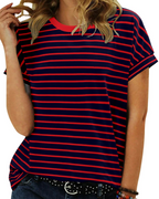 Summer T-Shirt for Women – Striped Colorblock Short-Sleeve Cotton Tee