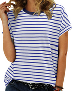 Summer T-Shirt for Women – Striped Colorblock Short-Sleeve Cotton Tee