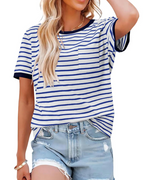 Summer T-Shirt for Women – Striped Colorblock Short-Sleeve Cotton Tee