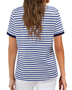 Summer T-Shirt for Women – Striped Colorblock Short-Sleeve Cotton Tee