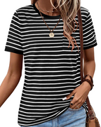 Summer T-Shirt for Women – Striped Colorblock Short-Sleeve Cotton Tee