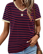 Summer T-Shirt for Women – Striped Colorblock Short-Sleeve Cotton Tee