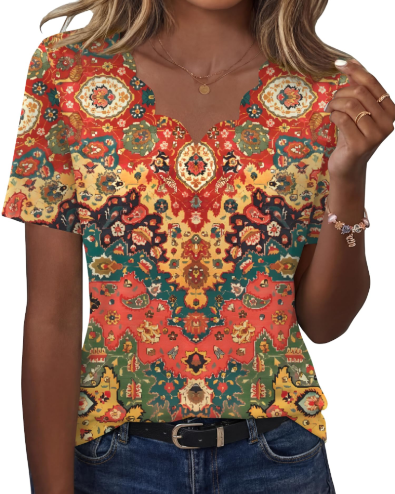 Ziva Top for Women – Wavy V-Neck Blouse, Elegant Flowy Cut & Casual Chic Style