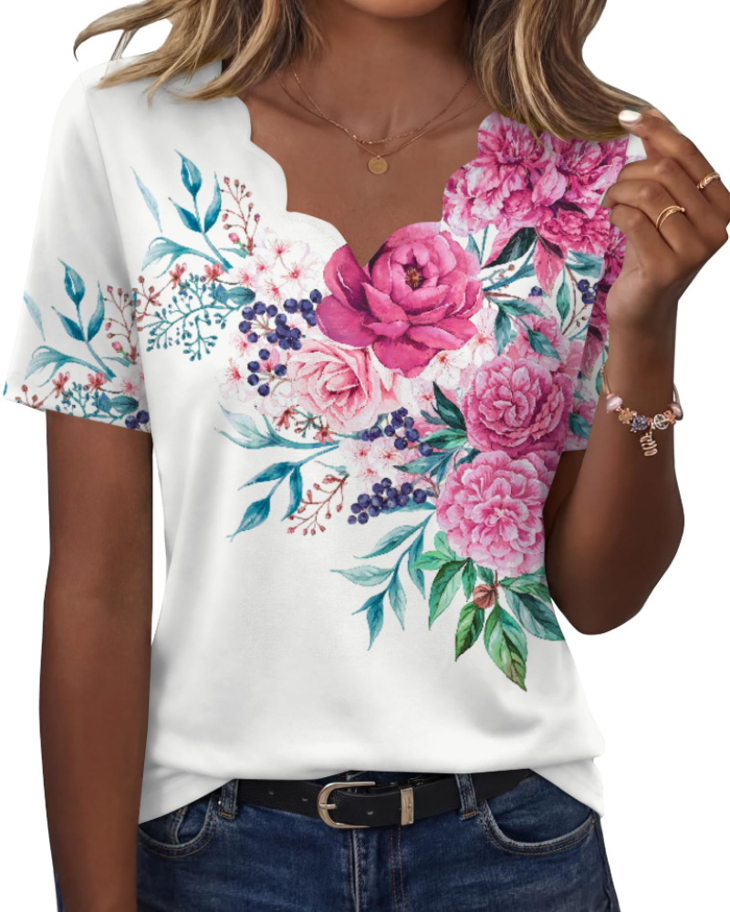 Ziva Top for Women – Wavy V-Neck Blouse, Elegant Flowy Cut & Casual Chic Style