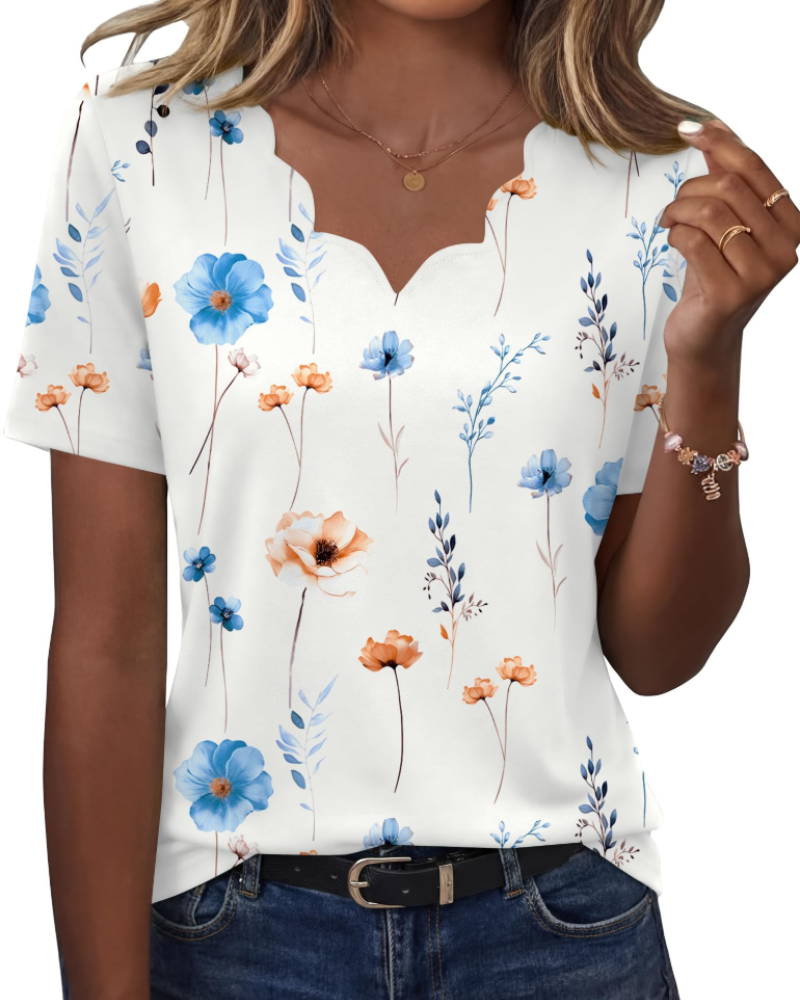 Ziva Top for Women – Wavy V-Neck Blouse, Elegant Flowy Cut & Casual Chic Style