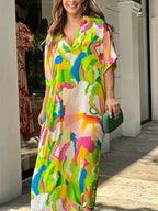 Oaklynn Kaftan Dress for Women – Light Maxi Kaftan Dress with Multicolor Print & Summer Look