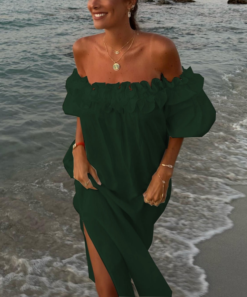 Valentina Maxi Dress for Women – Boho Off-Shoulder Cotton Dress with Ruffles & Bardot Neckline