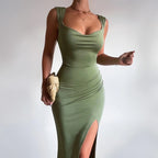 Natalie Dress for Women – Elegant Sleeveless Dress with Back Bow, Side Slit & Flattering Cut