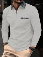 Frank Long-Sleeve Polo – Zip Collar & Checkered Pattern, Elegance and Comfort for Men