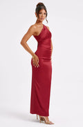 Clara Long Satin Dress for Women – Asymmetric, Fitted & Minimalist Elegance