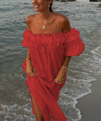 Valentina Maxi Dress for Women – Boho Off-Shoulder Cotton Dress with Ruffles & Bardot Neckline
