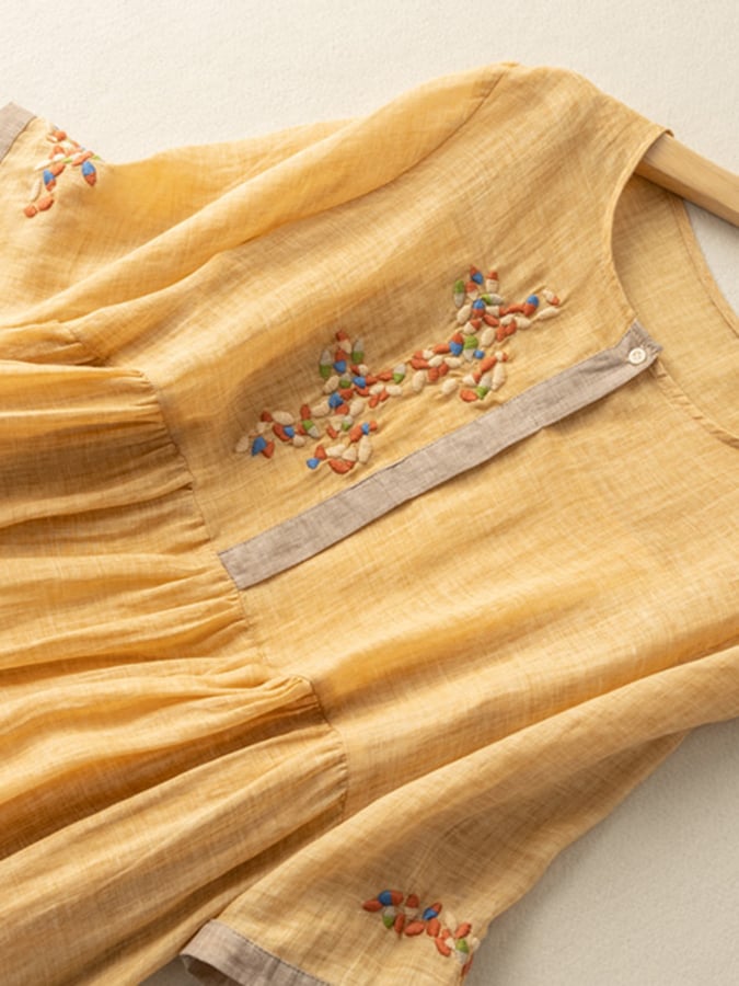 Zara Dress for Women – Embroidered Cotton and Linen Dress with Ethnic Design & Comfortable Cut