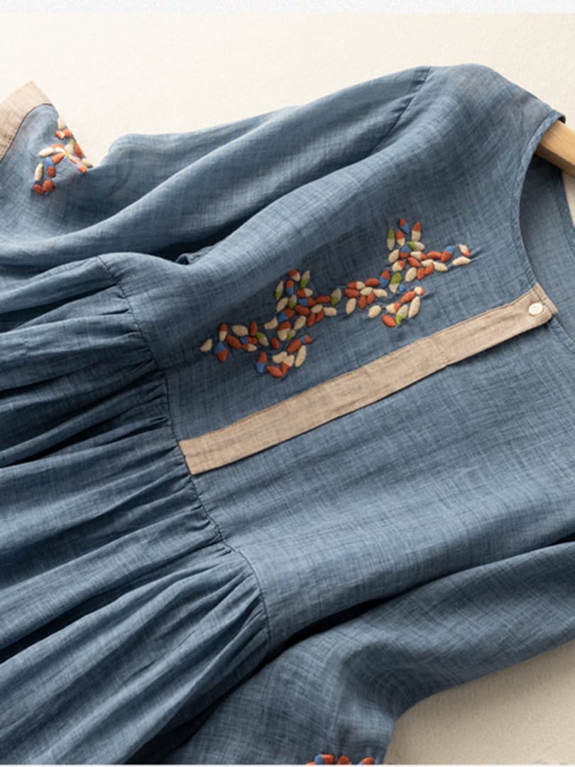 Zara Dress for Women – Embroidered Cotton and Linen Dress with Ethnic Design & Comfortable Cut
