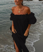 Valentina Maxi Dress for Women – Boho Off-Shoulder Cotton Dress with Ruffles & Bardot Neckline