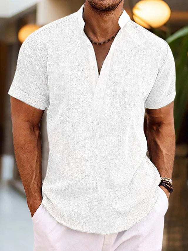 Silas Linen Shirt for Men – Breathable Summer Shirt with Henley Collar & Short Sleeves