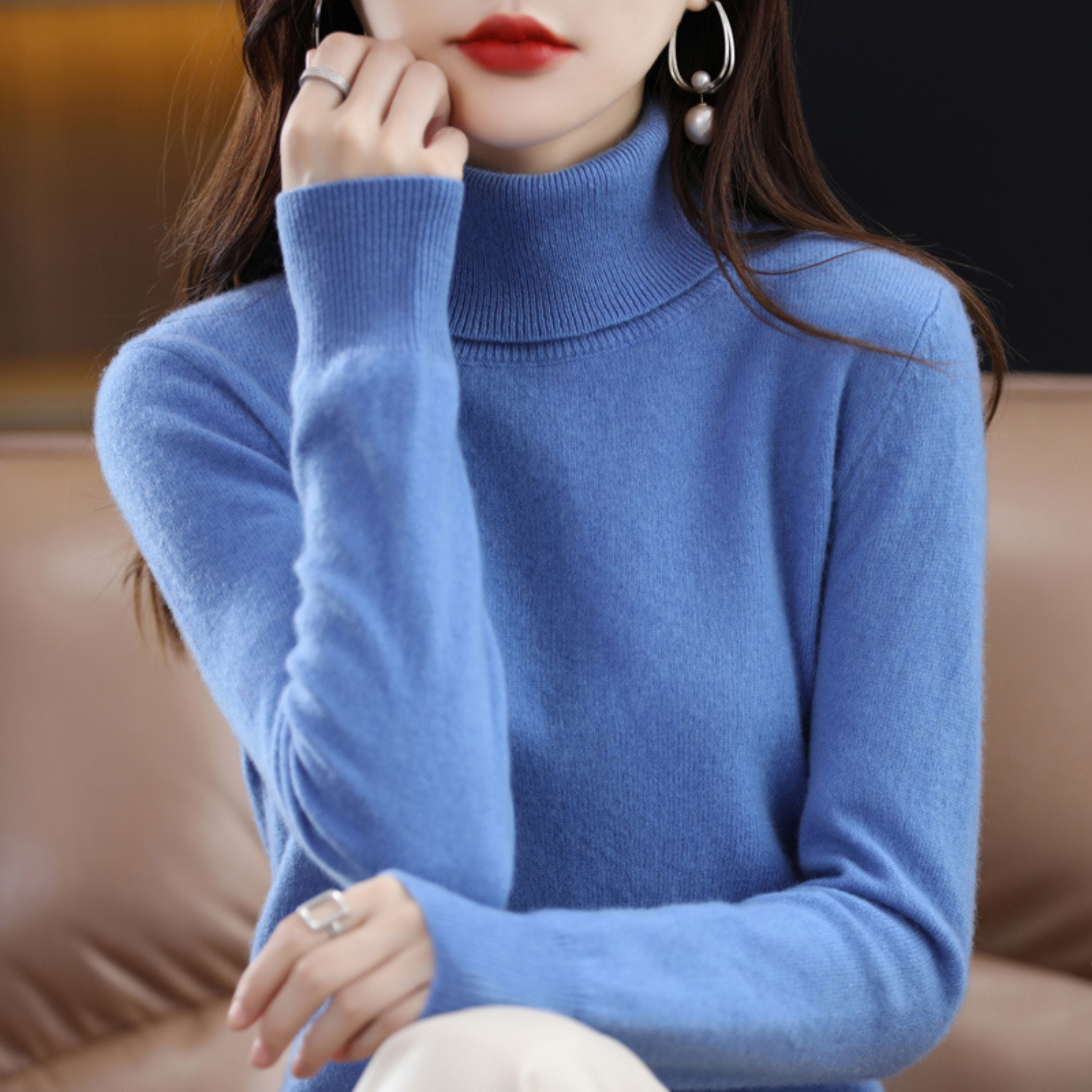 Emmie Cashmere Turtleneck Sweater for Women – Premium Soft Knit for Warmth and Light Comfort