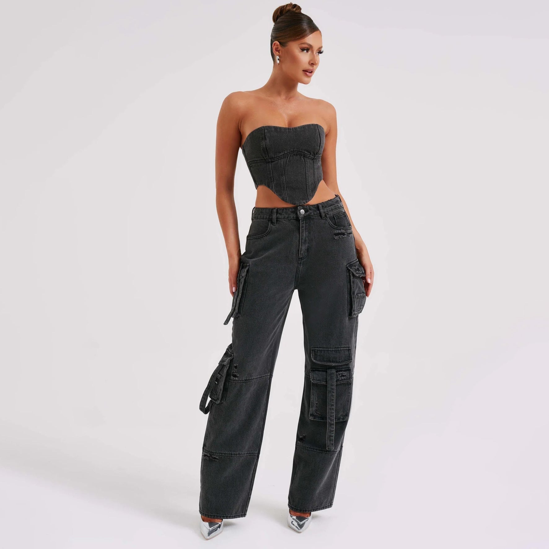 Jutta Cargo Jeans for Women – High-Waist Pants with Utility Pockets & Casual Cut