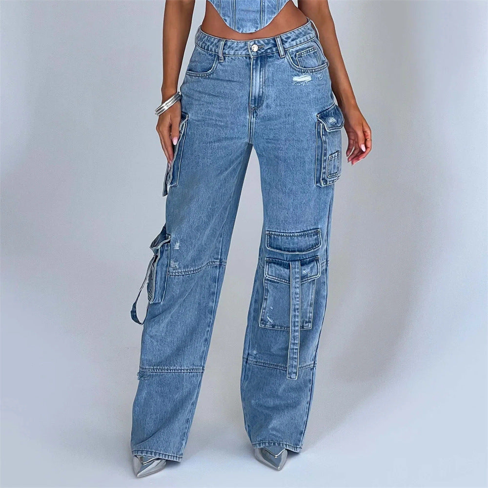 Jutta Cargo Jeans for Women – High-Waist Pants with Utility Pockets & Casual Cut
