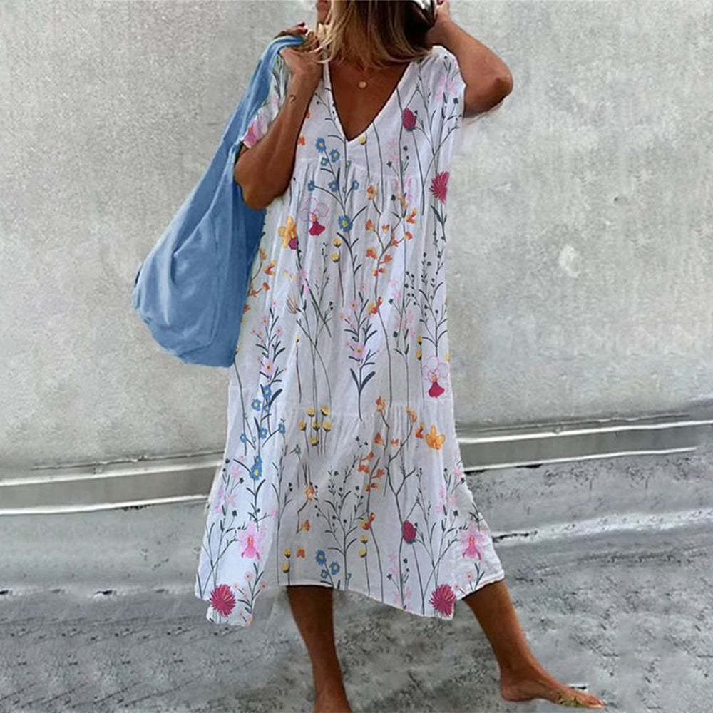 April Maxi Dress for Women – Floral Cotton Print, Airy A-Line Cut