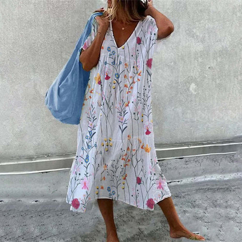 April Maxi Dress for Women – Floral Cotton Print, Airy A-Line Cut