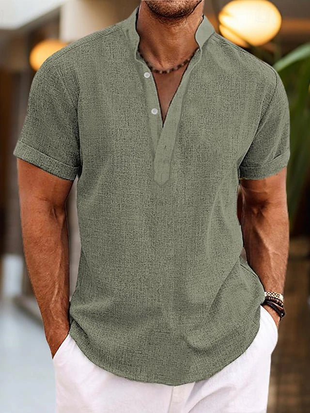 Silas Linen Shirt for Men – Breathable Summer Shirt with Henley Collar & Short Sleeves