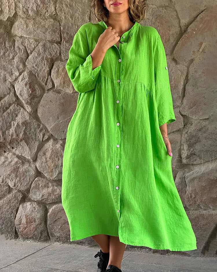Theresa Shirt Dress for Women – Loose Cotton-Linen Dress with Relaxed Cut & Buttons