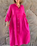 Theresa Shirt Dress for Women – Loose Cotton-Linen Dress with Relaxed Cut & Buttons