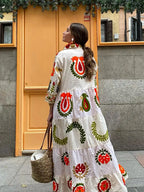 Celia Maxi Dress for Women – Long Cotton Dress with Boho Embroidery & Colorful Details