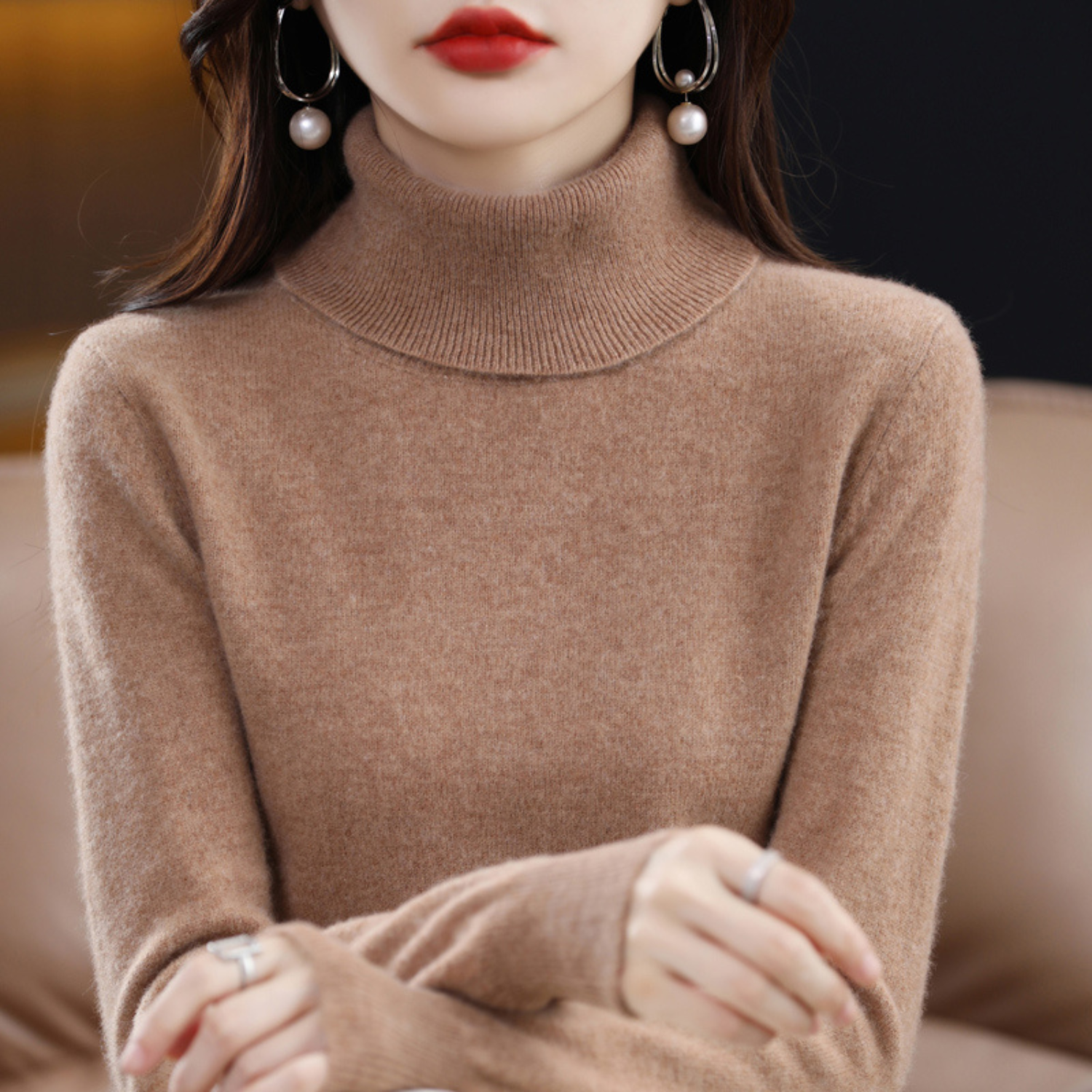 Emmie Cashmere Turtleneck Sweater for Women – Premium Soft Knit for Warmth and Light Comfort