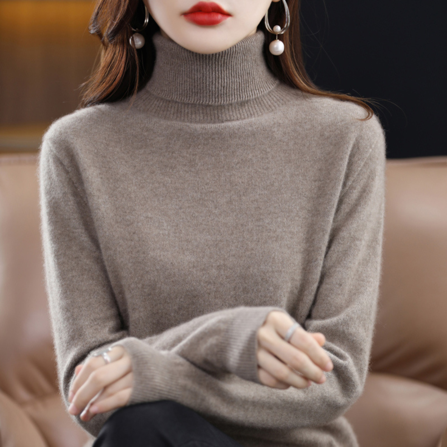 Emmie Cashmere Turtleneck Sweater for Women – Premium Soft Knit for Warmth and Light Comfort