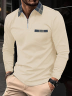 Frank Long-Sleeve Polo – Zip Collar & Checkered Pattern, Elegance and Comfort for Men