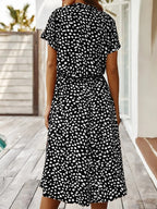 Ulvienne Summer Dress for Women – Short-Sleeve Midi Dress with Waist Belt & Trendy Print