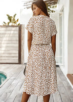 Ulvienne Summer Dress for Women – Short-Sleeve Midi Dress with Waist Belt & Trendy Print
