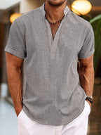 Silas Linen Shirt for Men – Breathable Summer Shirt with Henley Collar & Short Sleeves